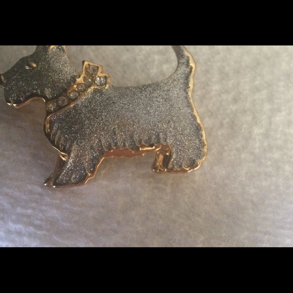 Silver with gold accents dog pin with rhinestones